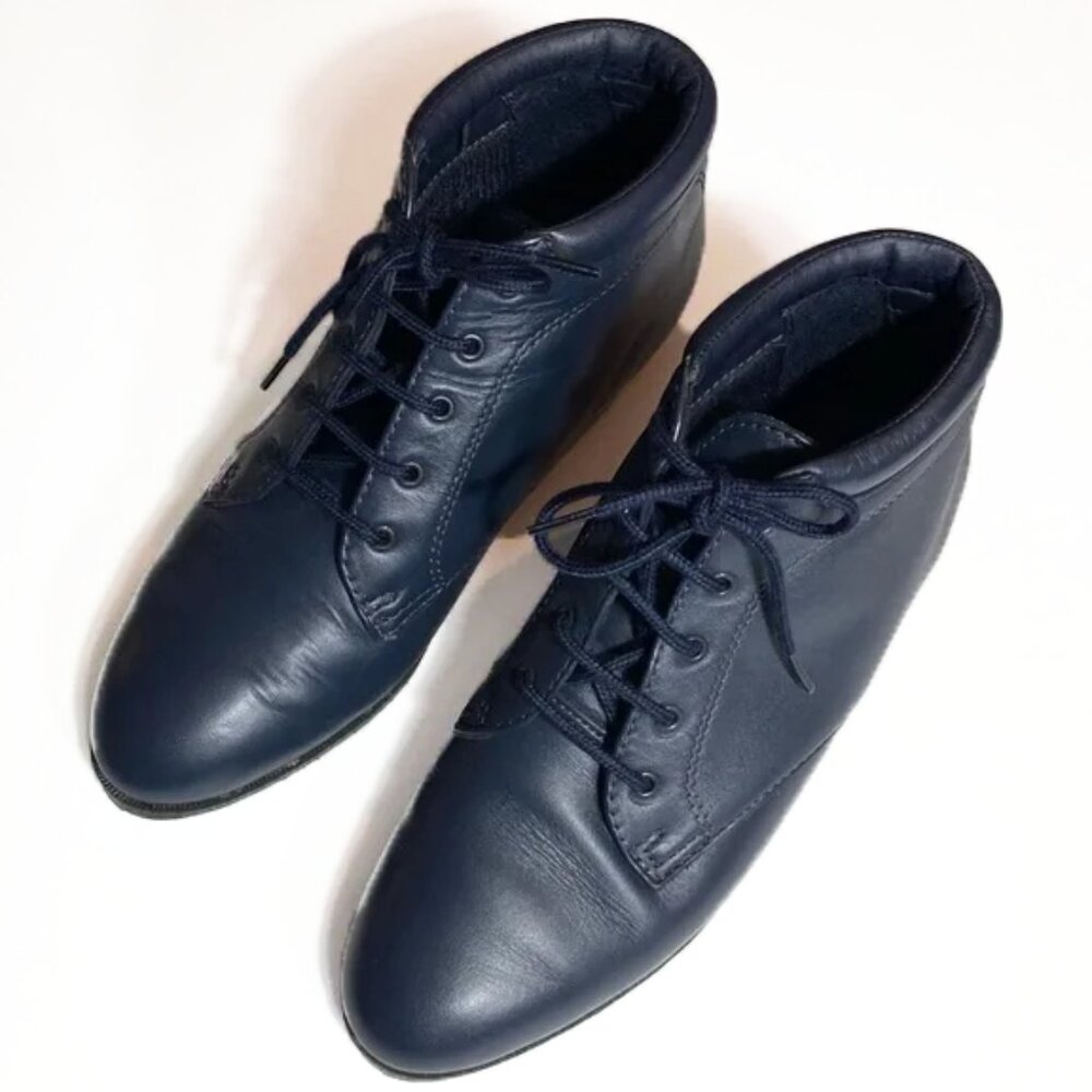 Vintage 80s Navy Blue Leather Ankle Boots- 6/7 - AJ Valenci